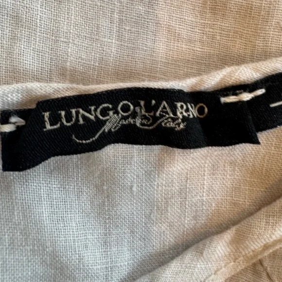 Linen Blouse Cream Lace Trim Short Sleeve Top Made in Italy Size L - Picture 7 of 8